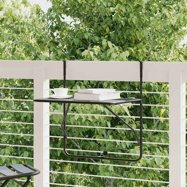 vidaXL طاولة شرفة أسود 60&times; 40 سم فولاذ