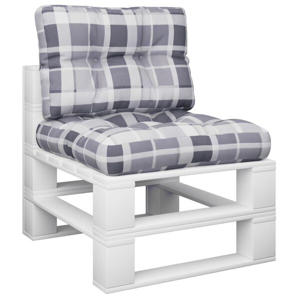 vidaXL وسائد أريكة طبليات 2 قطع نمط كاروهات رمادي