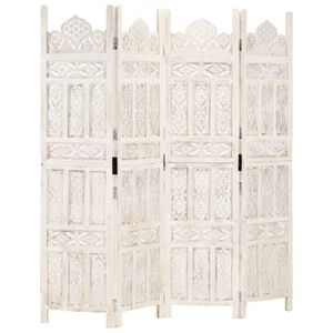 285319 vidaXL مقسم غرف يدوي 4 ألواح أبيض 160x165 سم خشب مانجو صلب