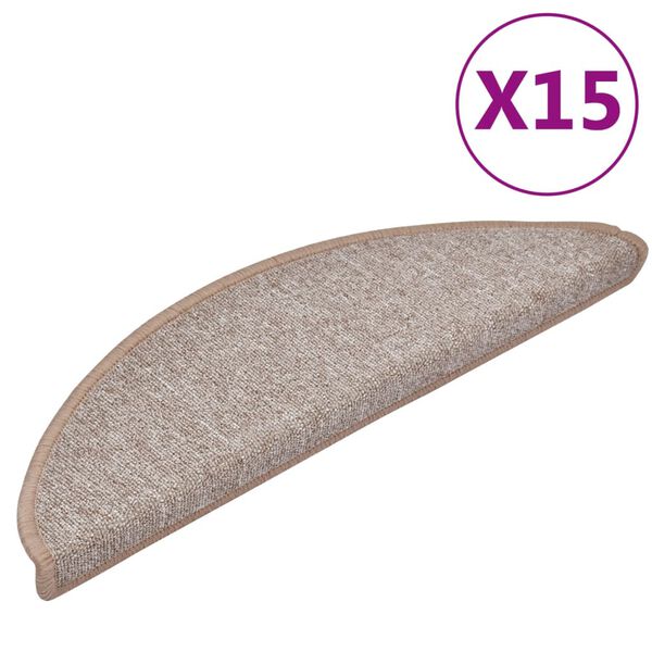 vidaXL سجادات درج، 15 قطعة، 56 × 17 × 3 سم، بني فاتح، نصف دائري