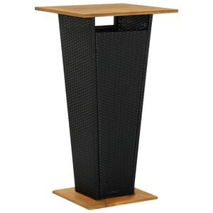 vidaXL طاولة بار أسود 60&times;60&times;110 سم بولي روطان وخشب أكاسيا صلب