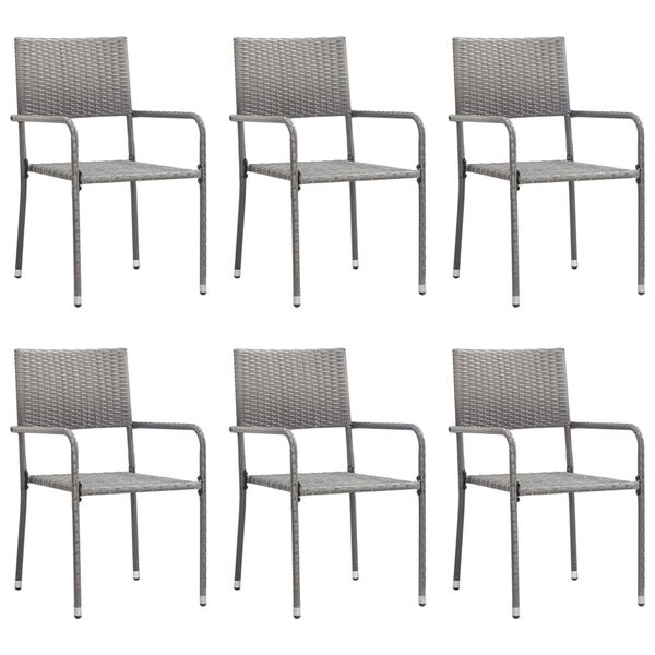 vidaXL عدد 7 قطع طقم سفرة حديقة بولي روطان رمادي