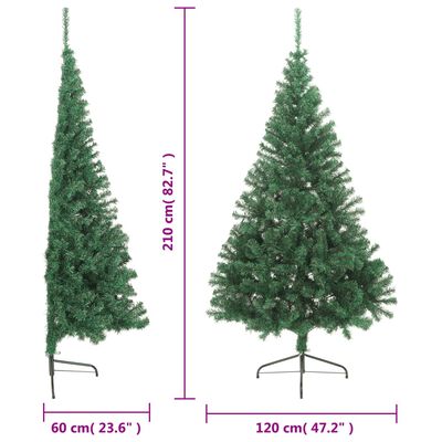 vidaXL نصف شجرة كريسماس صناعية مع حامل أخضر 210 سم PVC