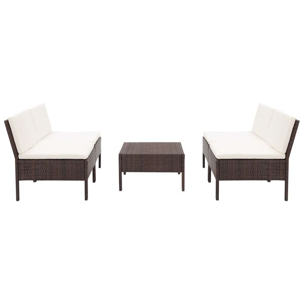 vidaXL طقم 5 قطع كنب حديقة مع وسائد بولي روطان بني