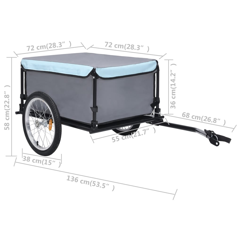 vidaXL عربة دراجة أسود وأزرق 65 كجم