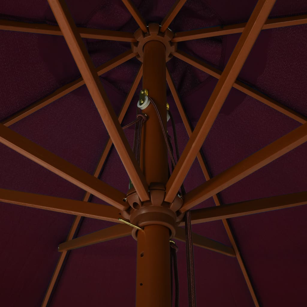 vidaXL مظلة خارجية مع عمود خشبي 300 سم برغندي