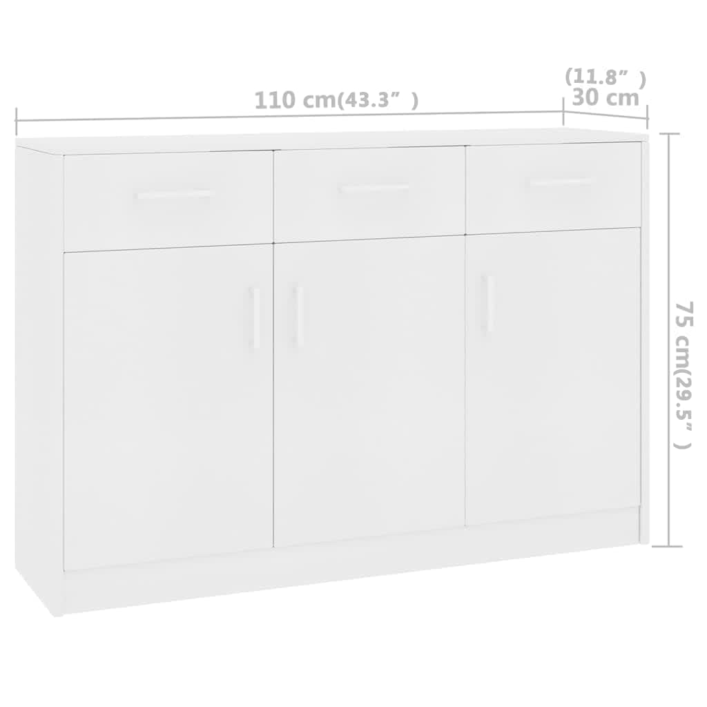 vidaXL خزانة جانبية أبيض 110×30×75 سم خشب حبيبي