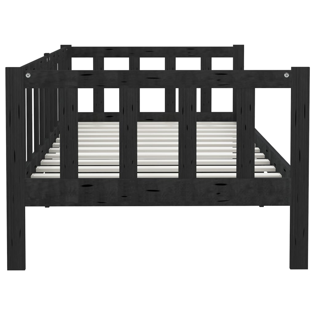vidaXL سرير نهاري خشب صنوبر صلب أسود 90×200 سم