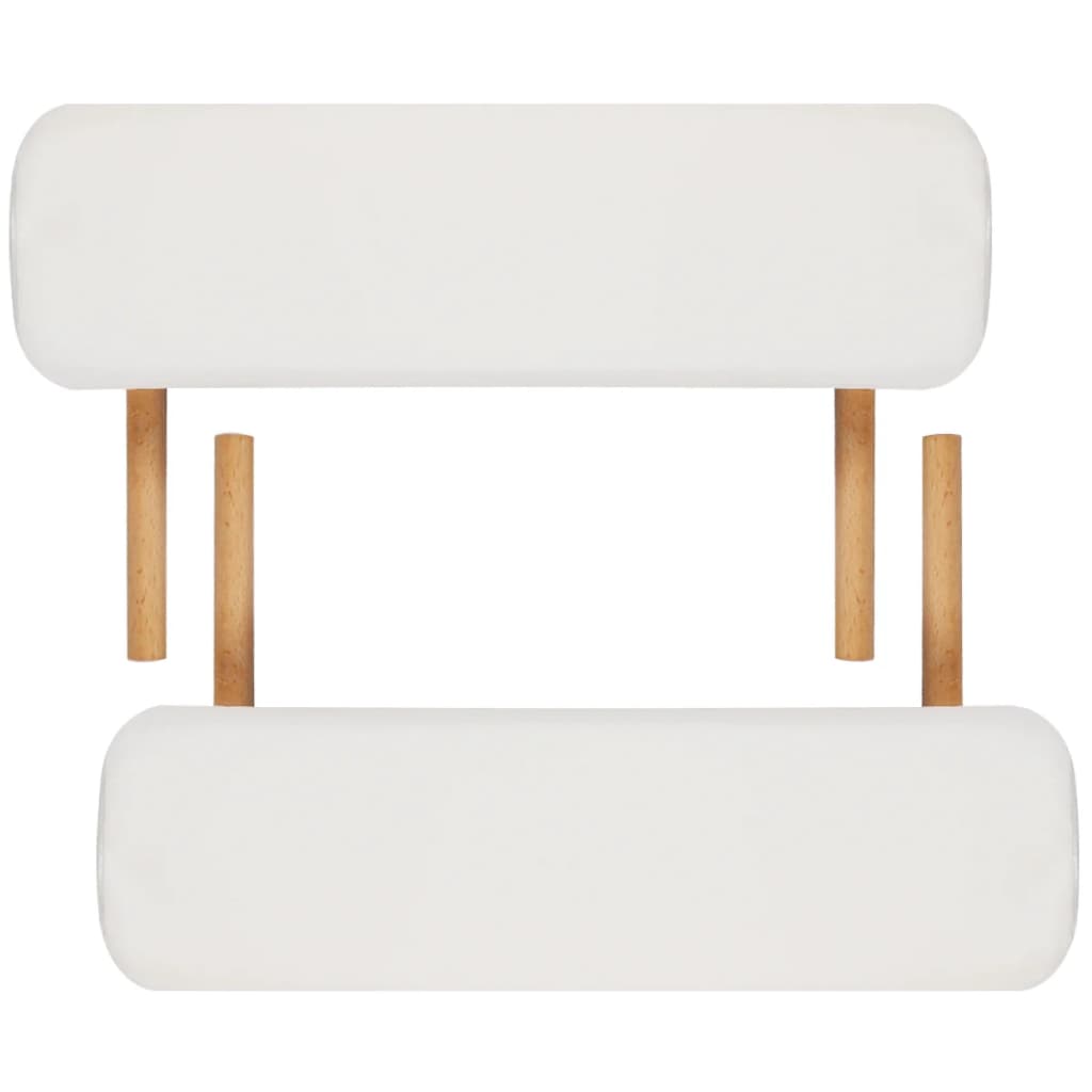 vidaXL طاولة مساج بيضاء كريمي قابلة للطي 2 أقسام بإطار خشبي