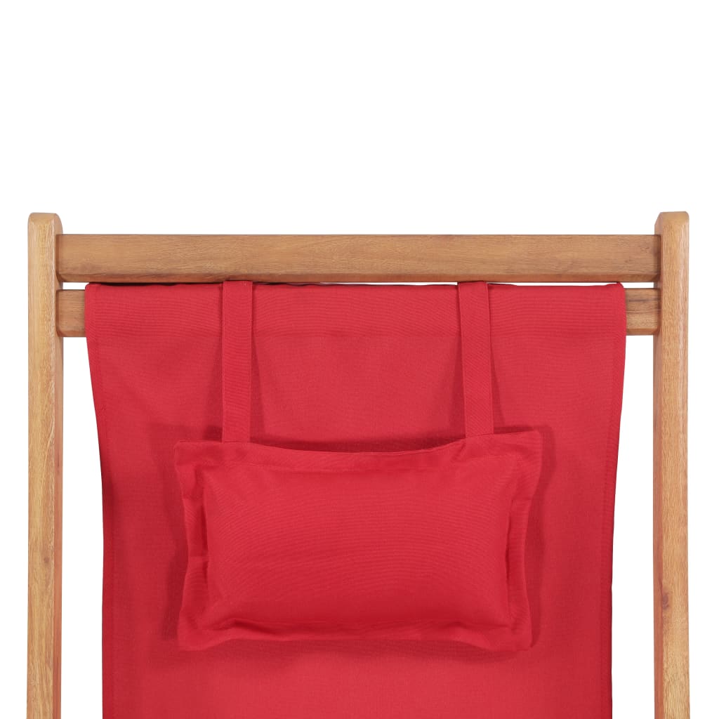 vidaXL كرسي شاطئ قابل للطي قماش مع إطار خشبي أحمر