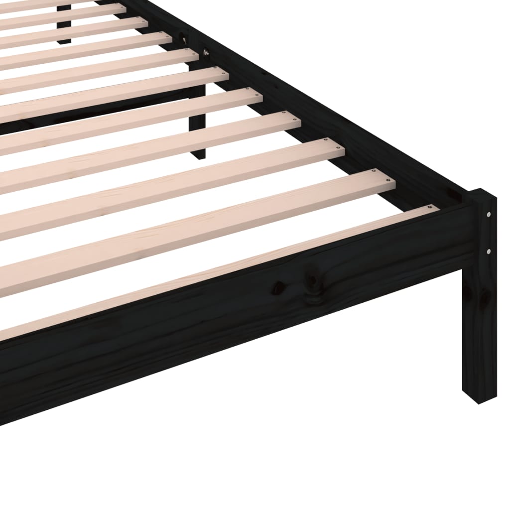 vidaXL إطار سرير خشب صنوبر صلب 90×200 سم أسود