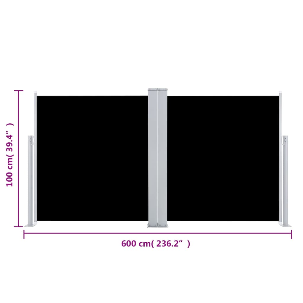 vidaXL مظلة جانبية قابلة للسحب لون أسود 100×600 سم