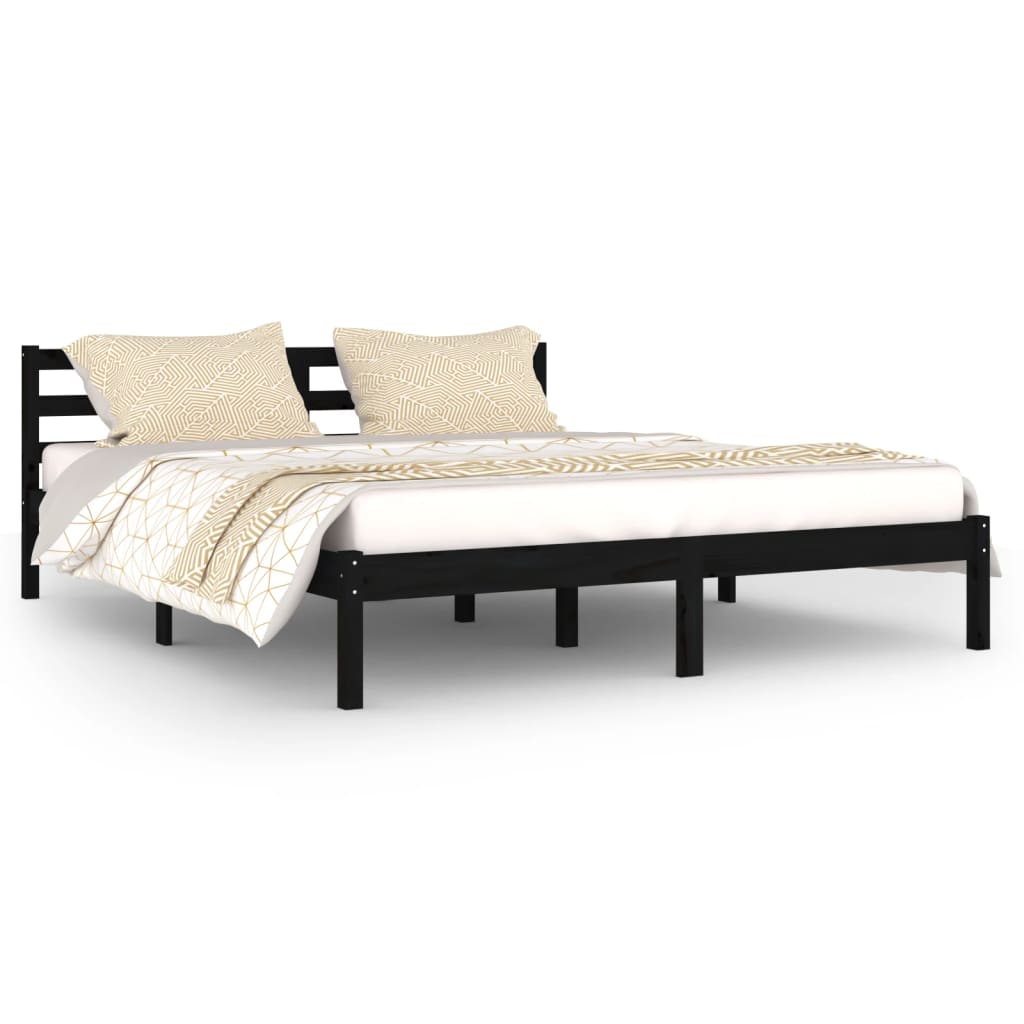 vidaXL إطار سرير خشب صنوبر صلب 160×200 سم أسود