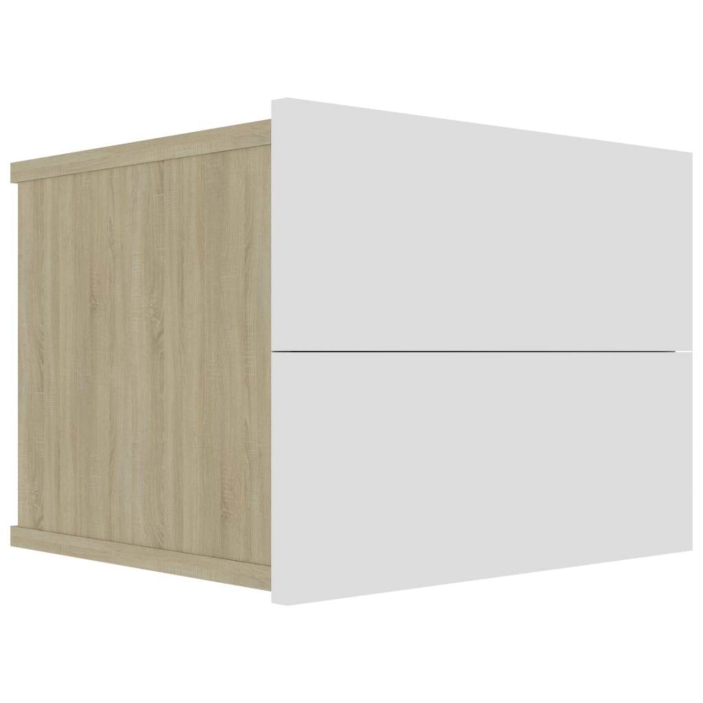 vidaXL خزانات سرير جانبية 2 ق أبيض وسونوما أوك 40×30×30 سم خشب مضغوط