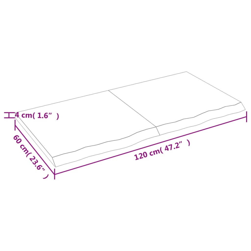 vidaXL سطح طاولة كاونتر حمام بني فاتح 120*60*(2-4) سم خشب صلب معالج