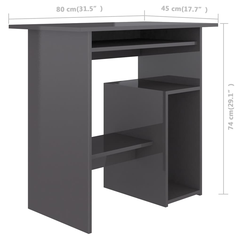 vidaXL 803253 vidaXL Desk High Gloss Grey 80x45x74 cm Chipboard (AU/US only)