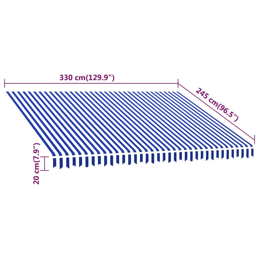 vidaXL سقف مظلة شمسية قماش أزرق وأبيض 350×250 سم