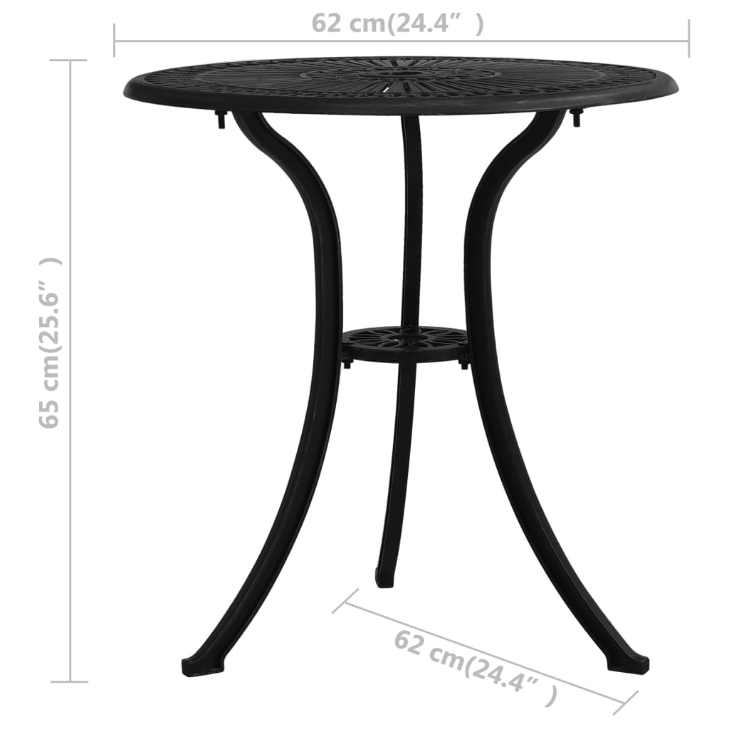 vidaXL طاولة حديقة أسود 62×62×65 سم ألومنيوم مصبوب