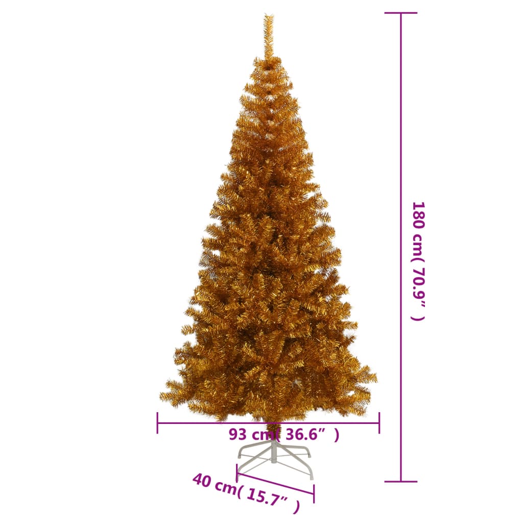 vidaXL شجرة كريسماس صناعية مع حامل ذهبي 180 سم PET