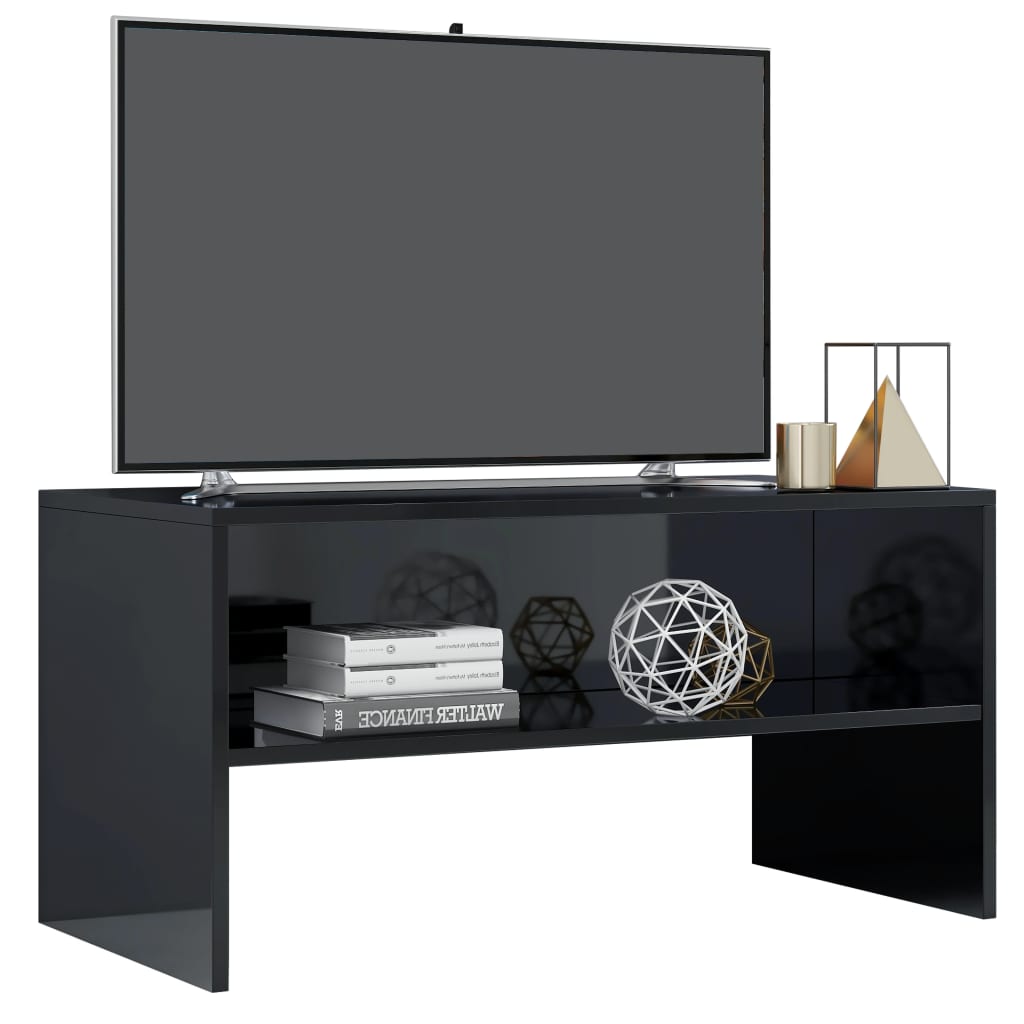 vidaXL خزانة تلفزيون أسود شديد اللمعان 80×40×40 سم خشب حبيبي (الولايات المتحدة فقط)