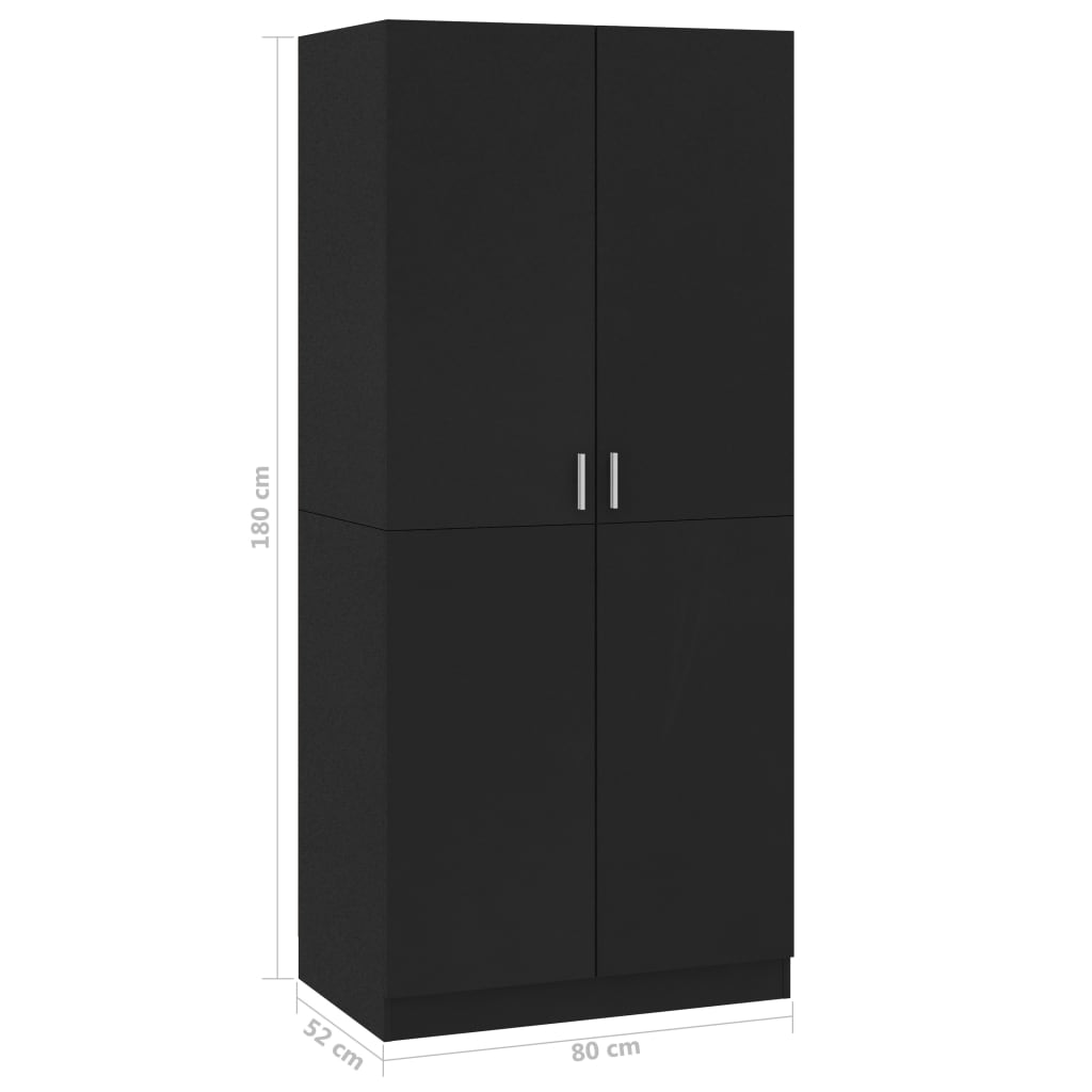 vidaXL خزانة ملابس لون أسود 80×52×180 سم خشب صناعي
