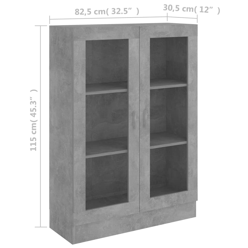 vidaXL خزانة فيترين رمادي أسمنتي 82.5×30.5×115 سم خشب صناعي
