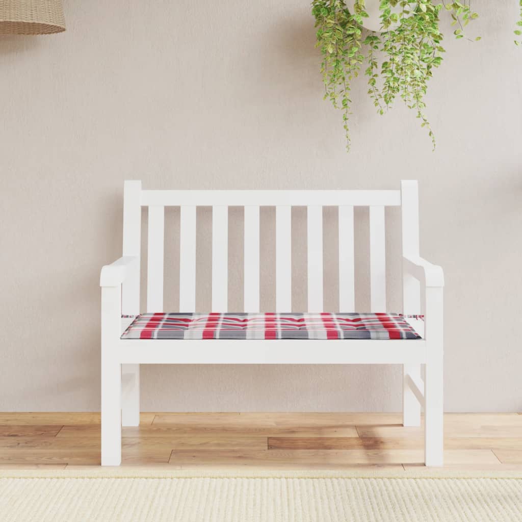 vidaXL وسادة مقعد حديقة نمط كاروهات أحمر 120×50×3 سم قماش