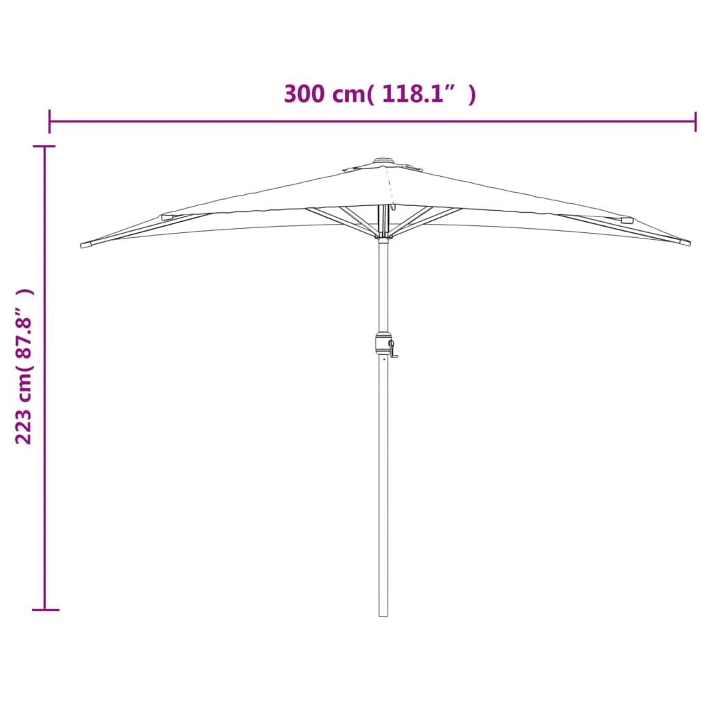 vidaXL مظلة شرفة مع عمود ألومنيوم لون رمادي بني 155x300 سم نصفية