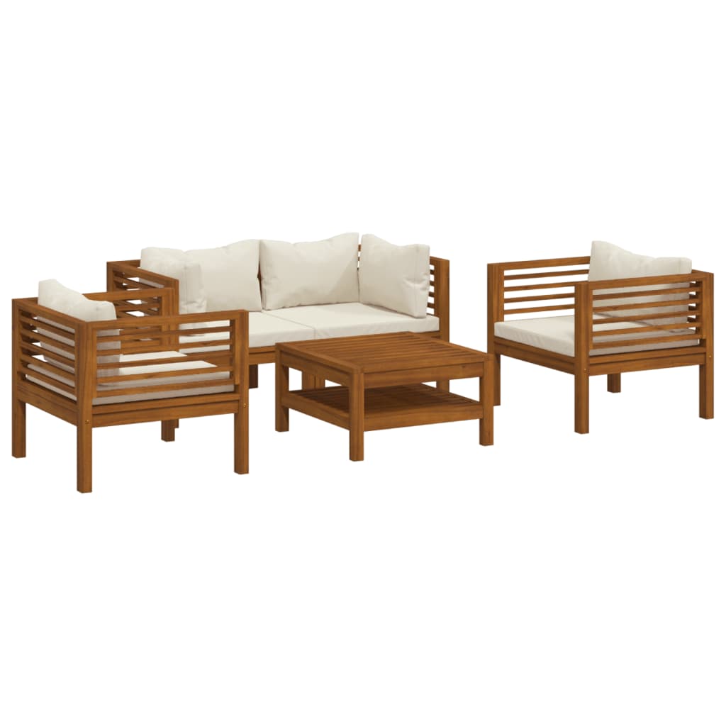 vidaXL 5 Piece Garden Lounge Set with Cream Cushion Solid Acacia Wood