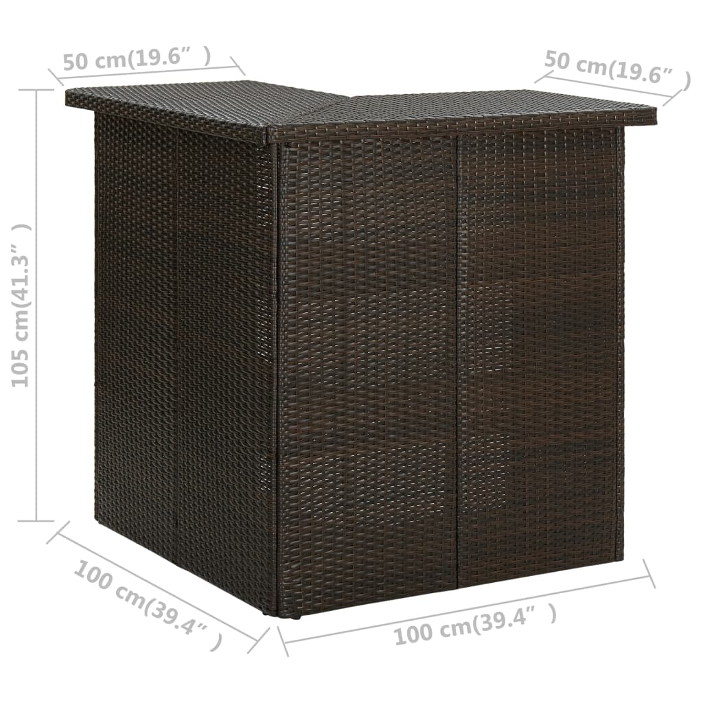 vidaXL طاولة ركنية بار بني 100×50×105 سم بولي روطان
