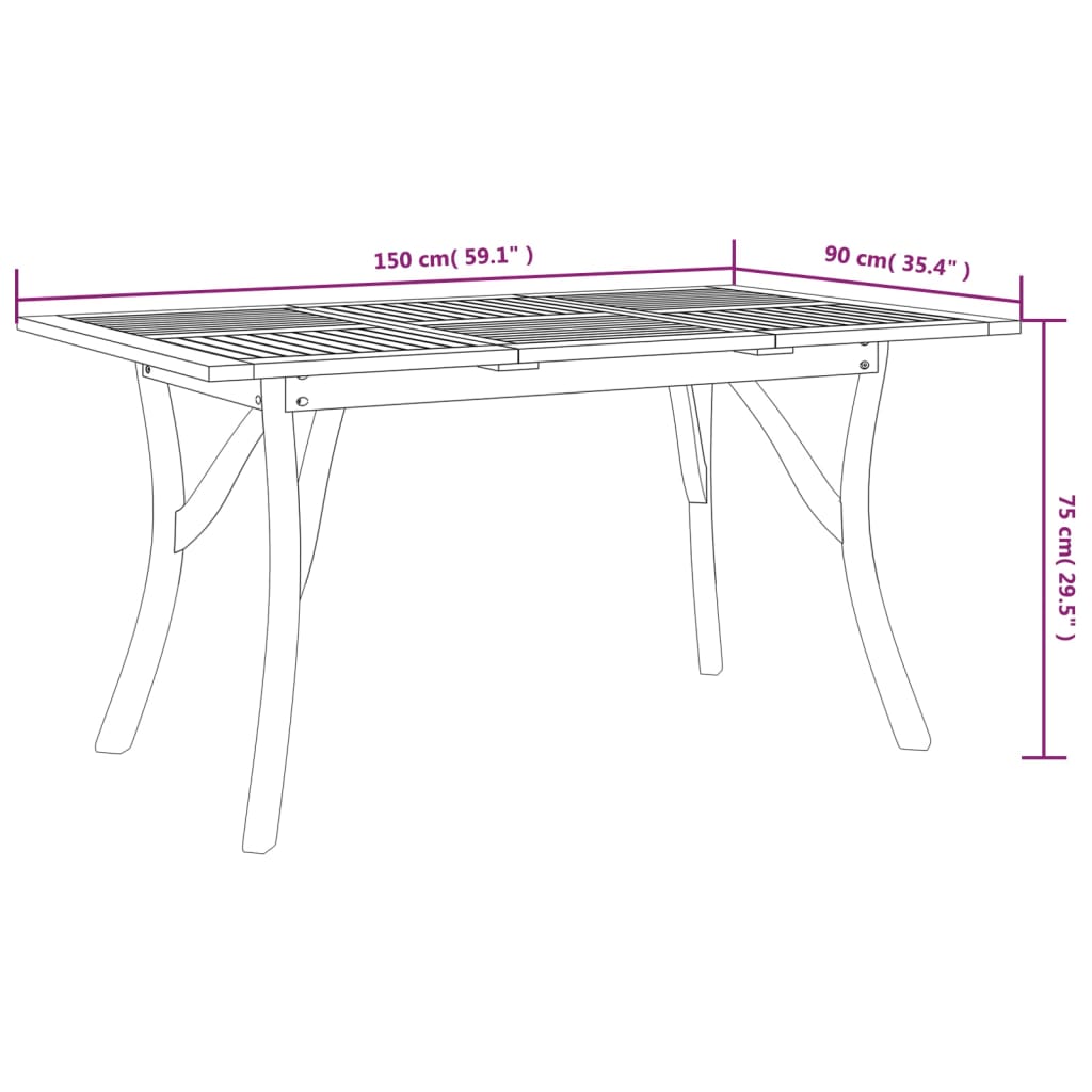 vidaXL طاولة حديقة 75x90x150 سم خشب أكاسيا صلب