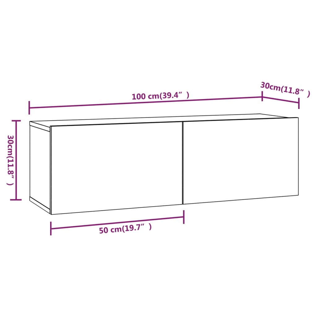 vidaXL خزانات حائط للتلفزيون 4 قطع لون أبيض شديد اللمعان 30x30x100 سم