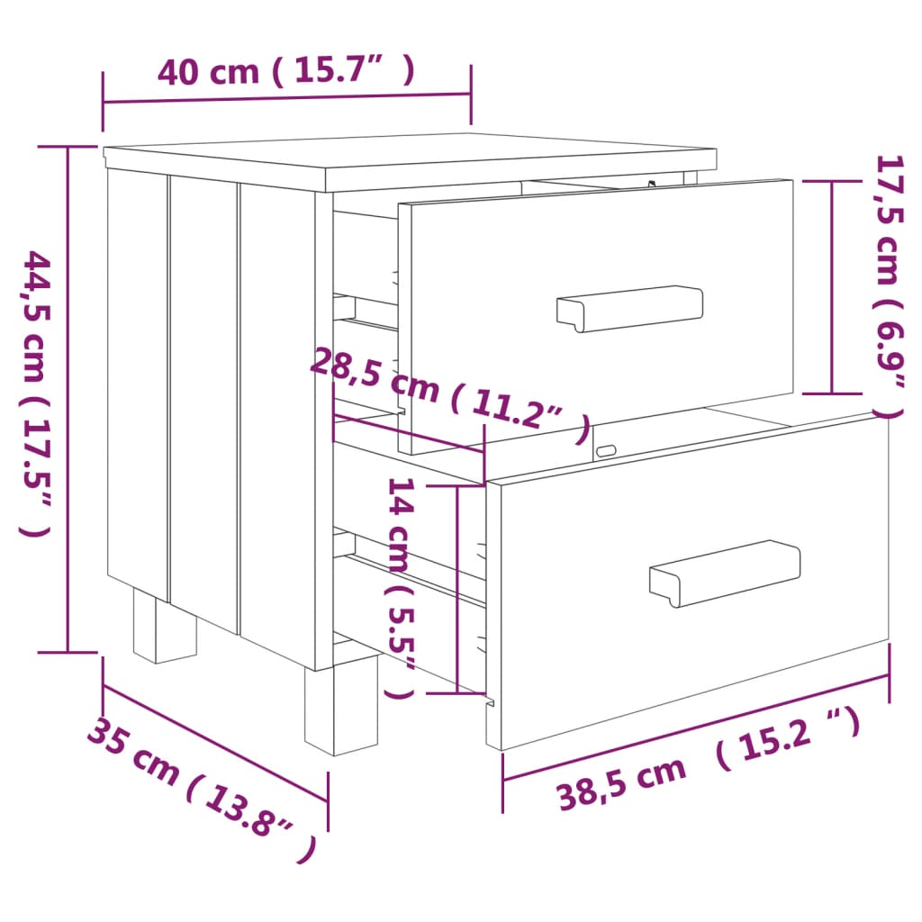 vidaXL خزانة جانب السرير رمادي داكن 40×35×44.5 سم خشب صنوبر صلب