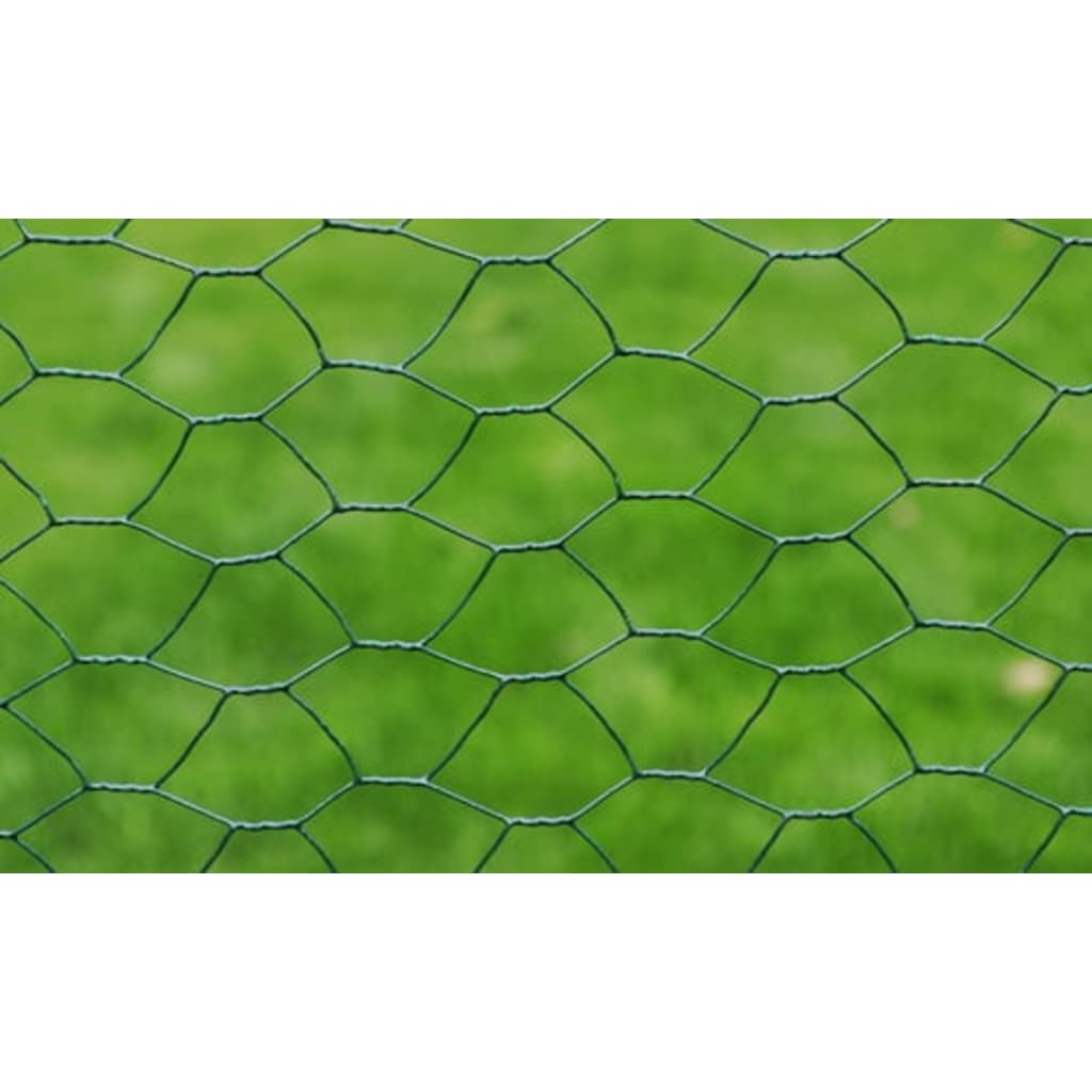 vidaXL سياج سلكي للدجاج مع طلاء (PVC) 1×25 م لون أخضر