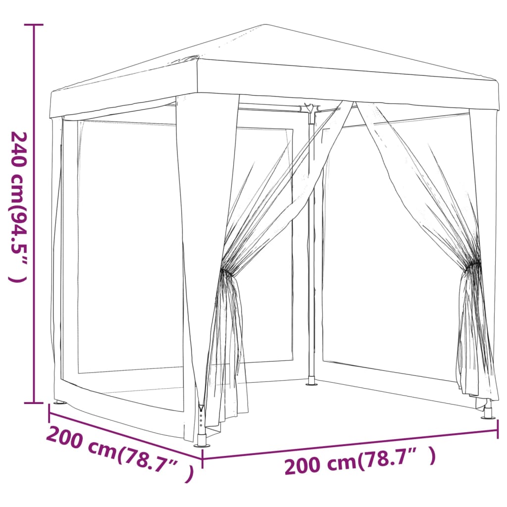 vidaXL خيمة حفلات مع 4 جدران جانبية شبكية أنثراسيت 2×2 م HDPE