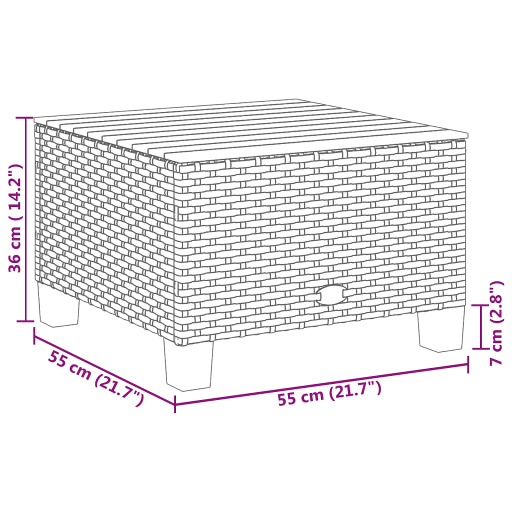 vidaXL طاولة حديقة لون رمادي 36x55x55 سم بولي روطان وخشب أكاسيا