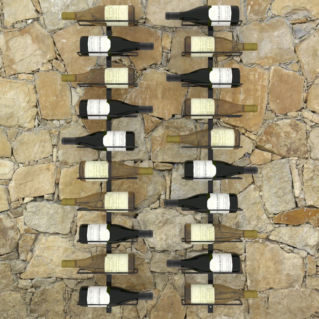 vidaXL حاملات نبيذ مثبتة على الحائط تتسع لـ 20 زجاجة 2 ق معدن أسود