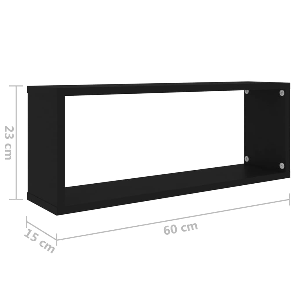 vidaXL رفوف جدارية مكعبة 2 ق أسود 60×15×23 سم خشب صناعي