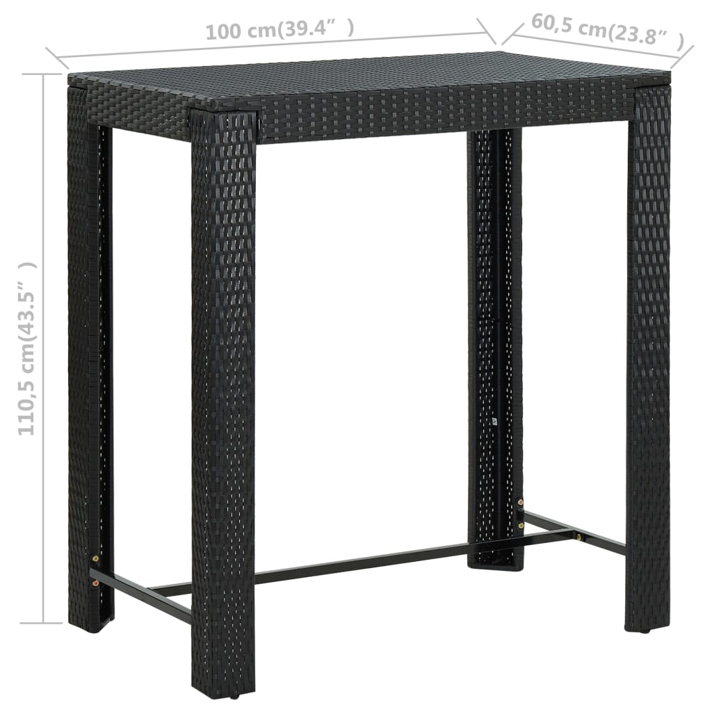 vidaXL طاولة بار للحديقة أسود 100×60.5×110.5 سم بولي روطان