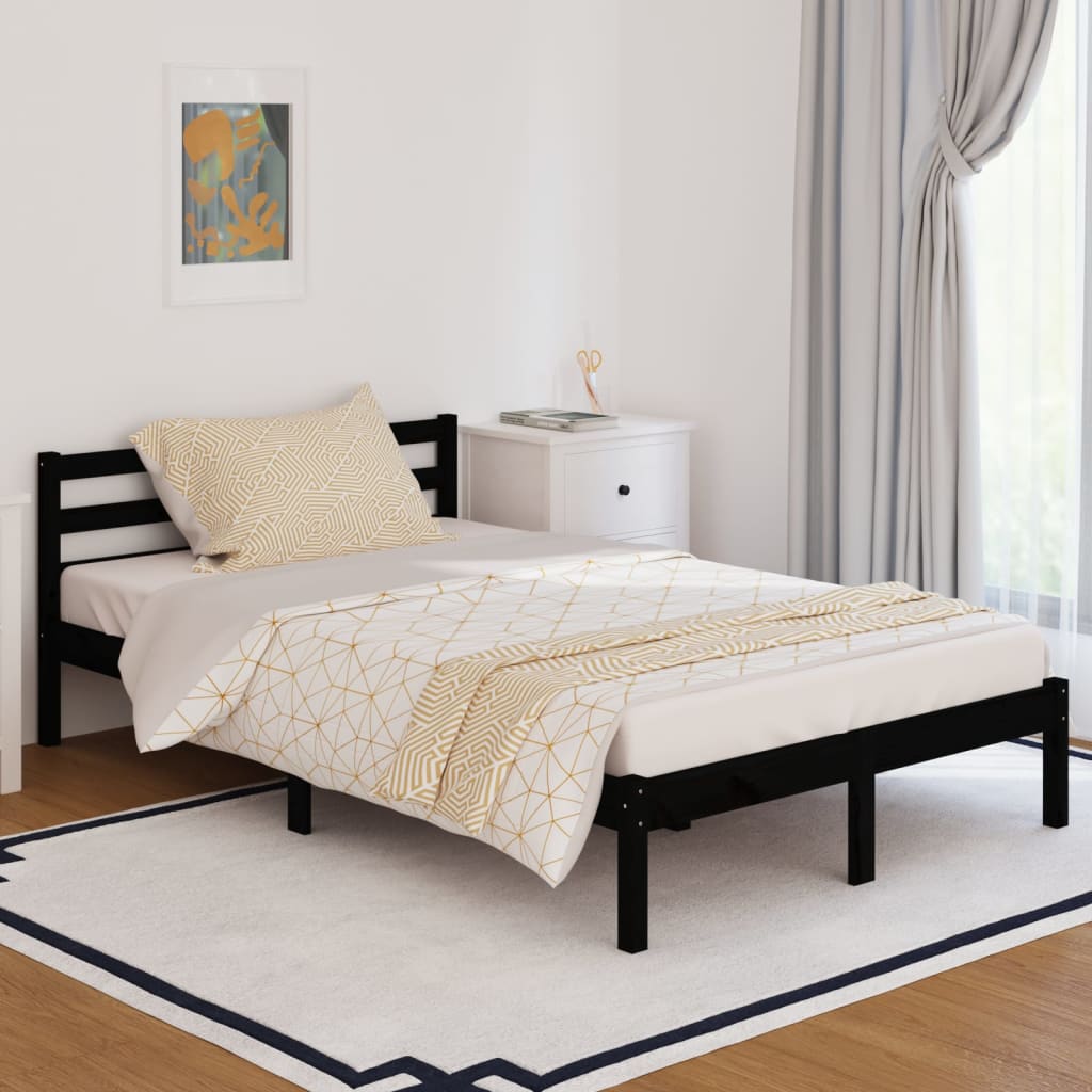 vidaXL إطار سرير خشب صنوبر صلب 120×200 سم أسود