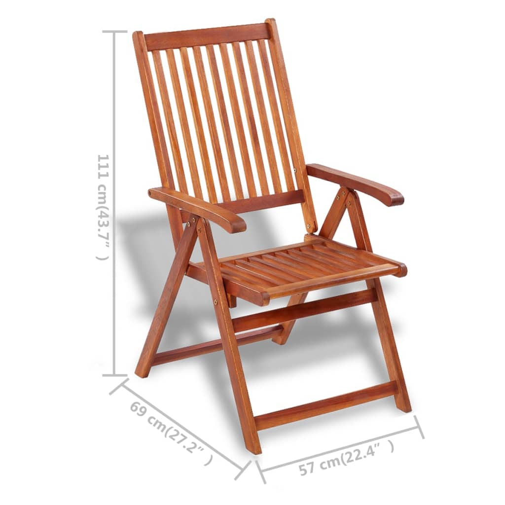 vidaXL كرسي حديقة قابل للطي 2 ق خشب أكاسيا صلب بني