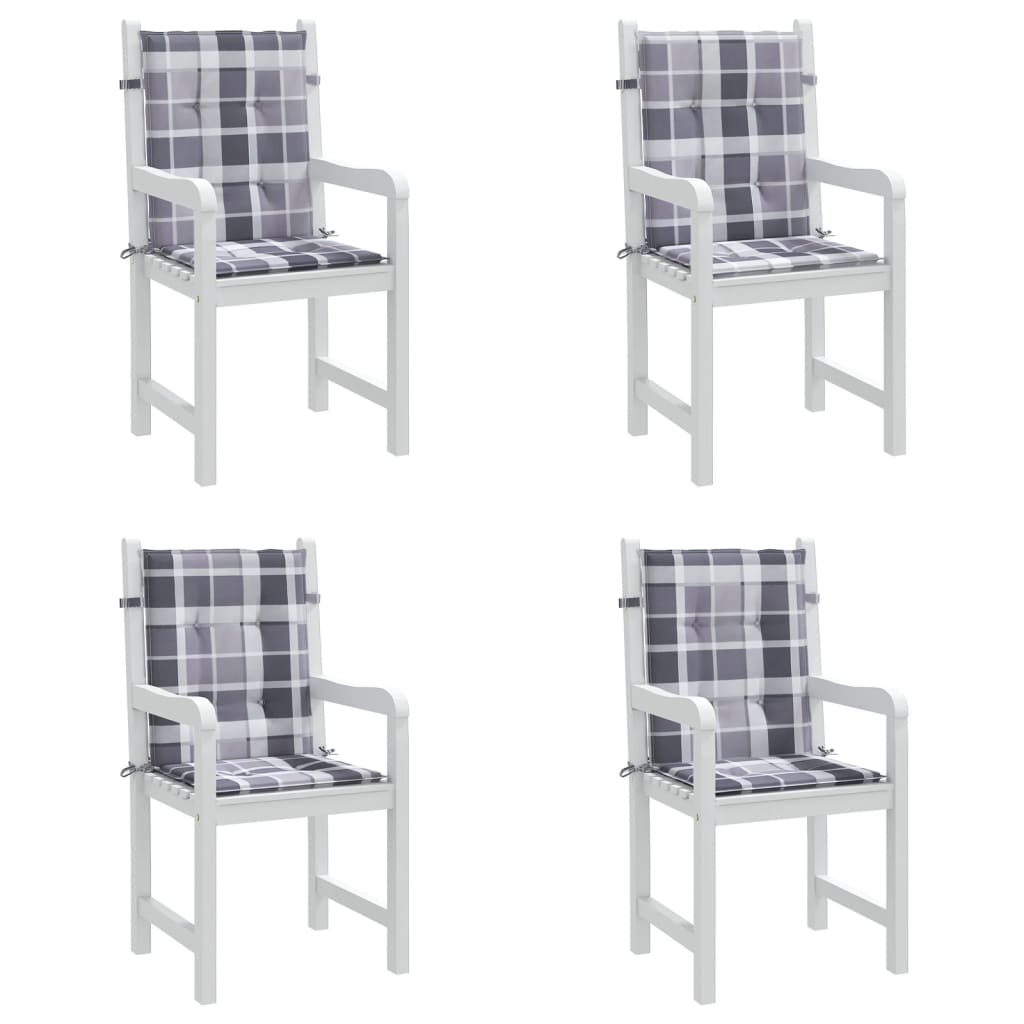 vidaXL وسائد كرسي حديقة 4 ق نمط كاروهات رمادي 100×50×3 سم