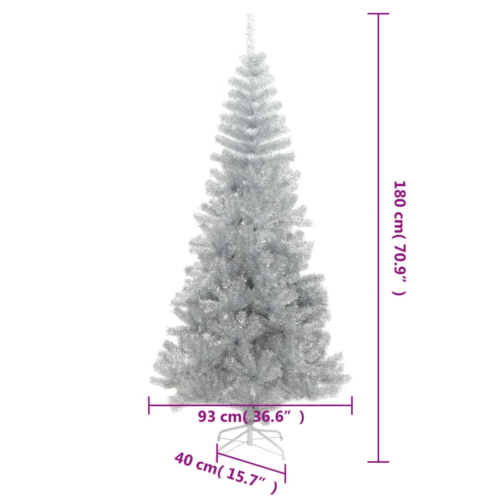 vidaXL شجرة كريسماس صناعية مع حامل فضي 180 سم PET