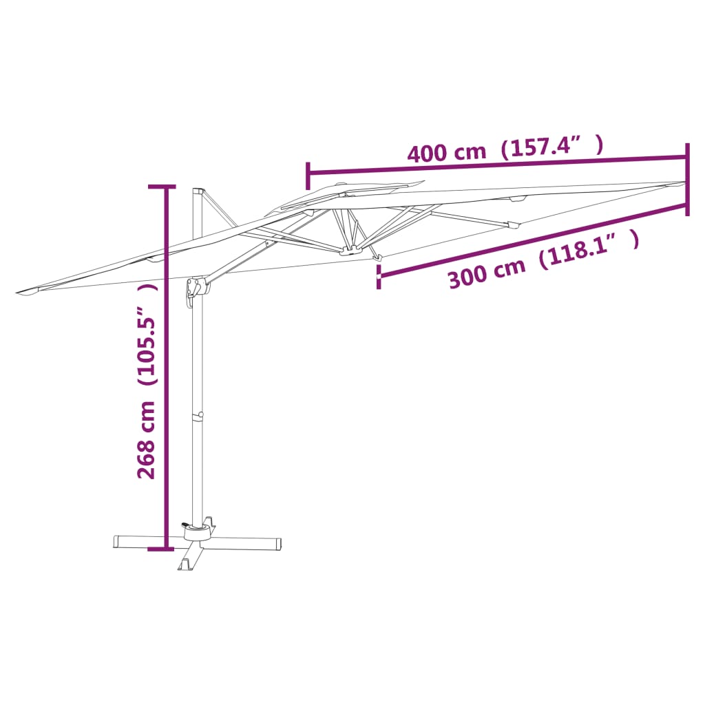 vidaXL مظلة كابولي بسقف مزدوج أحمر بوردو 400×300 سم