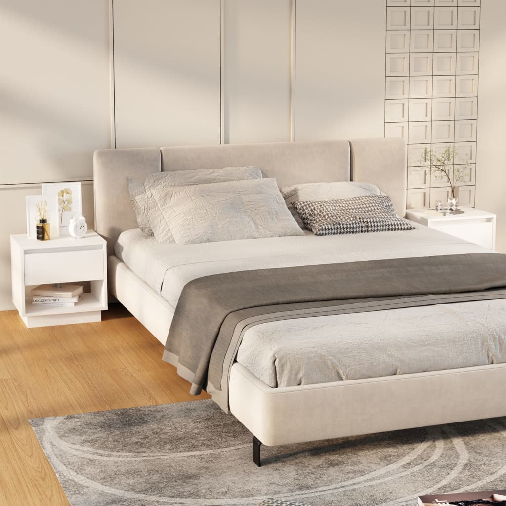 vidaXL خزانات جانب السرير 2 ق أبيض 45×34×44 سم خشب صناعي