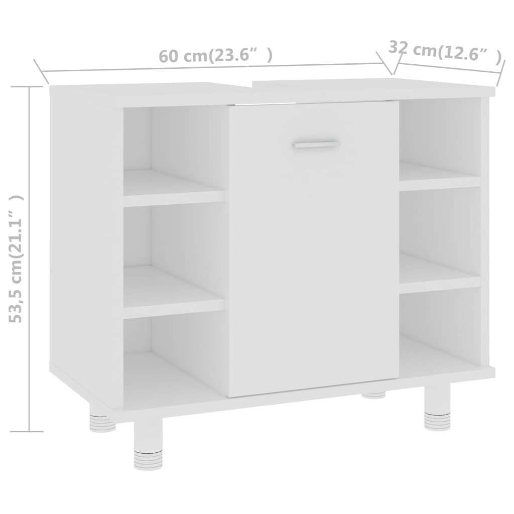 vidaXL خزانة حمام لون أبيض 60×32×53.5 سم خشب صناعي