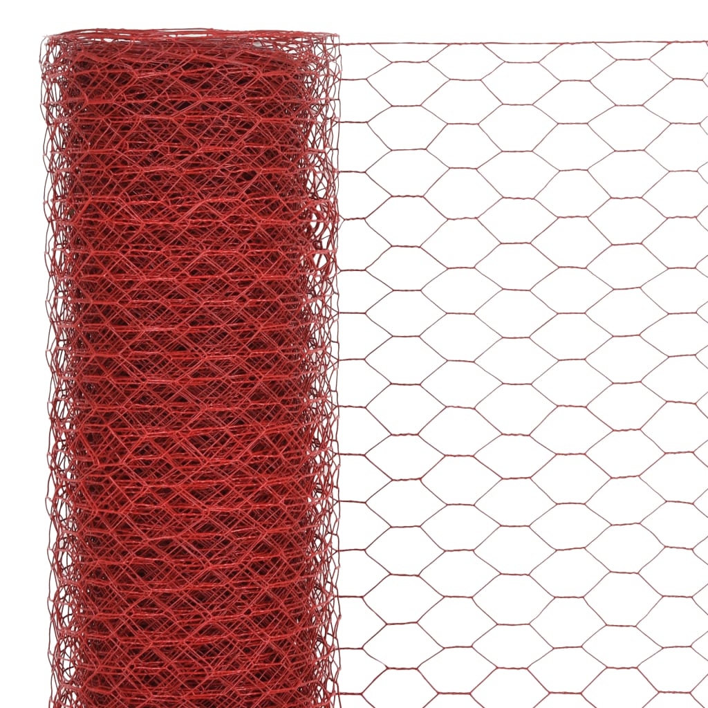 vidaXL سياج سلكي للدجاج فولاذ مع طلاء (PVC) 0.75×25 م أحمر