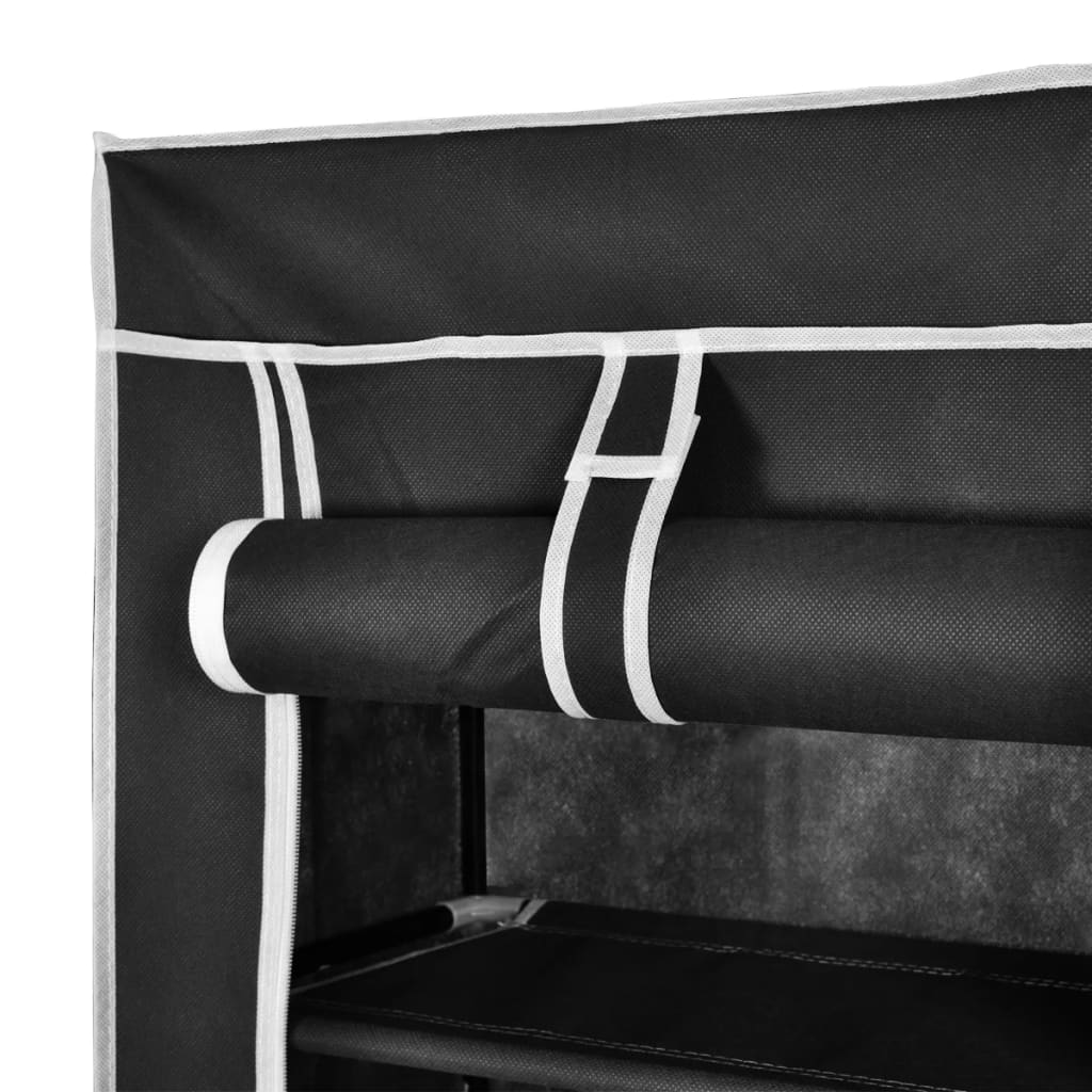 vidaXL خزانة أحذية قماشية مع غطاء 57×29×162 سم أسود