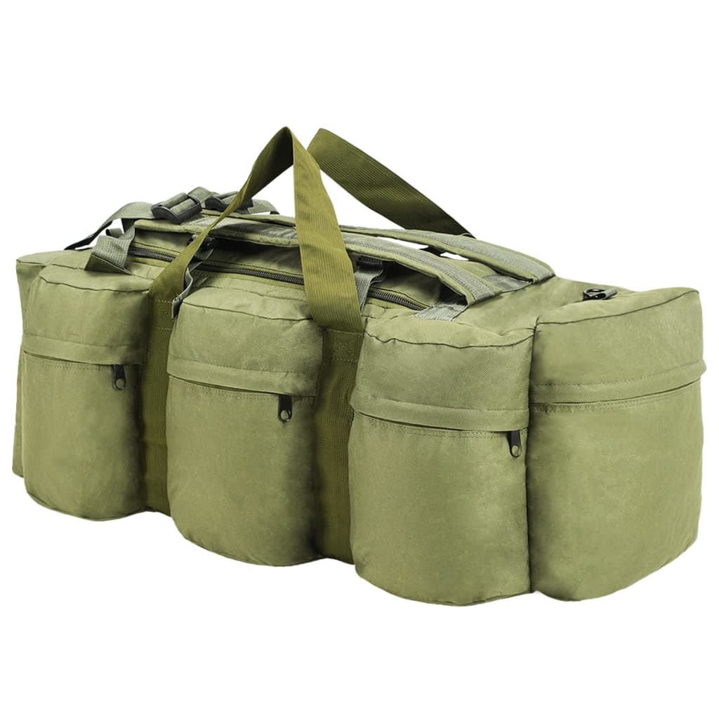 vidaXL حقيبة قماش خشن طراز جيش 3 في 1 90 لتر لون أخضر زيتوني