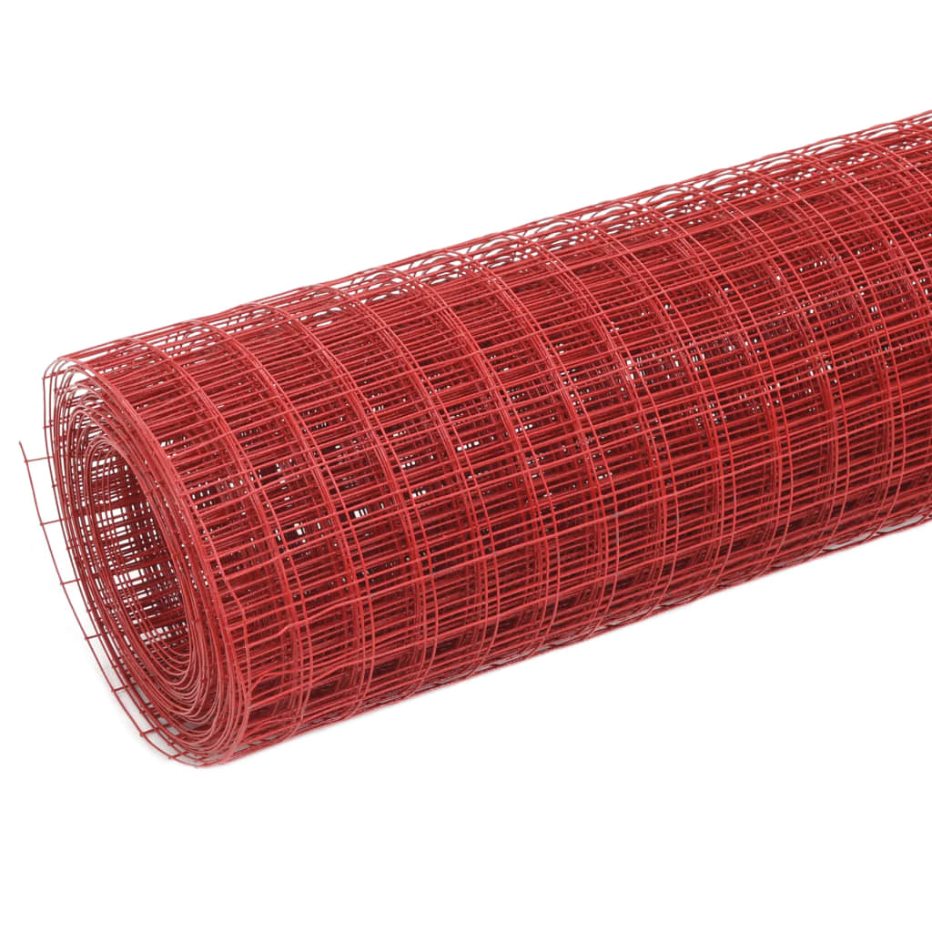 vidaXL سياج سلكي للدجاج فولاذ مع طلاء بي في سي 25×0.5 م أحمر